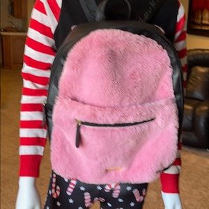 LIKE NEW! Betsy Johnson Luv pink fur Backpack